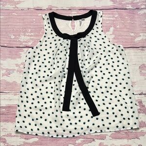 Polka Dot Sleeveless Blouse with Black Trim